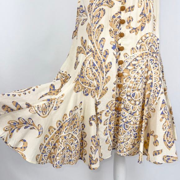 Zara Blogger Fave Women's High Collar Paisley Boho Flared Mini Dress Medium Tan - Picture 5 of 14